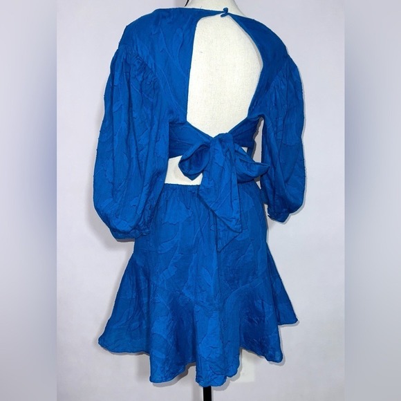 Karina Grimaldi Aspen Smalll Royal Blue Puff Sleeve Mini Dress - Picture 7 of 16